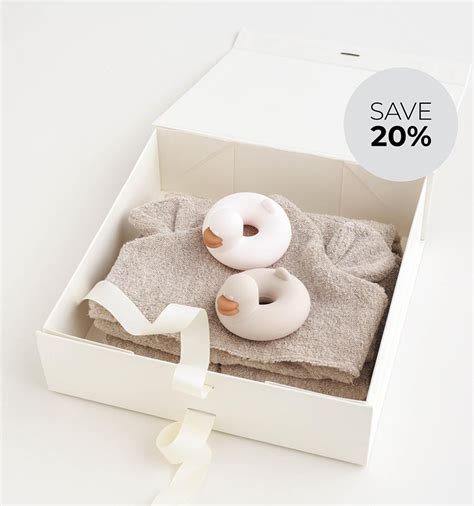 Newborn Gift Set Ivory Terry Knit and Cotton Poplin with Blue